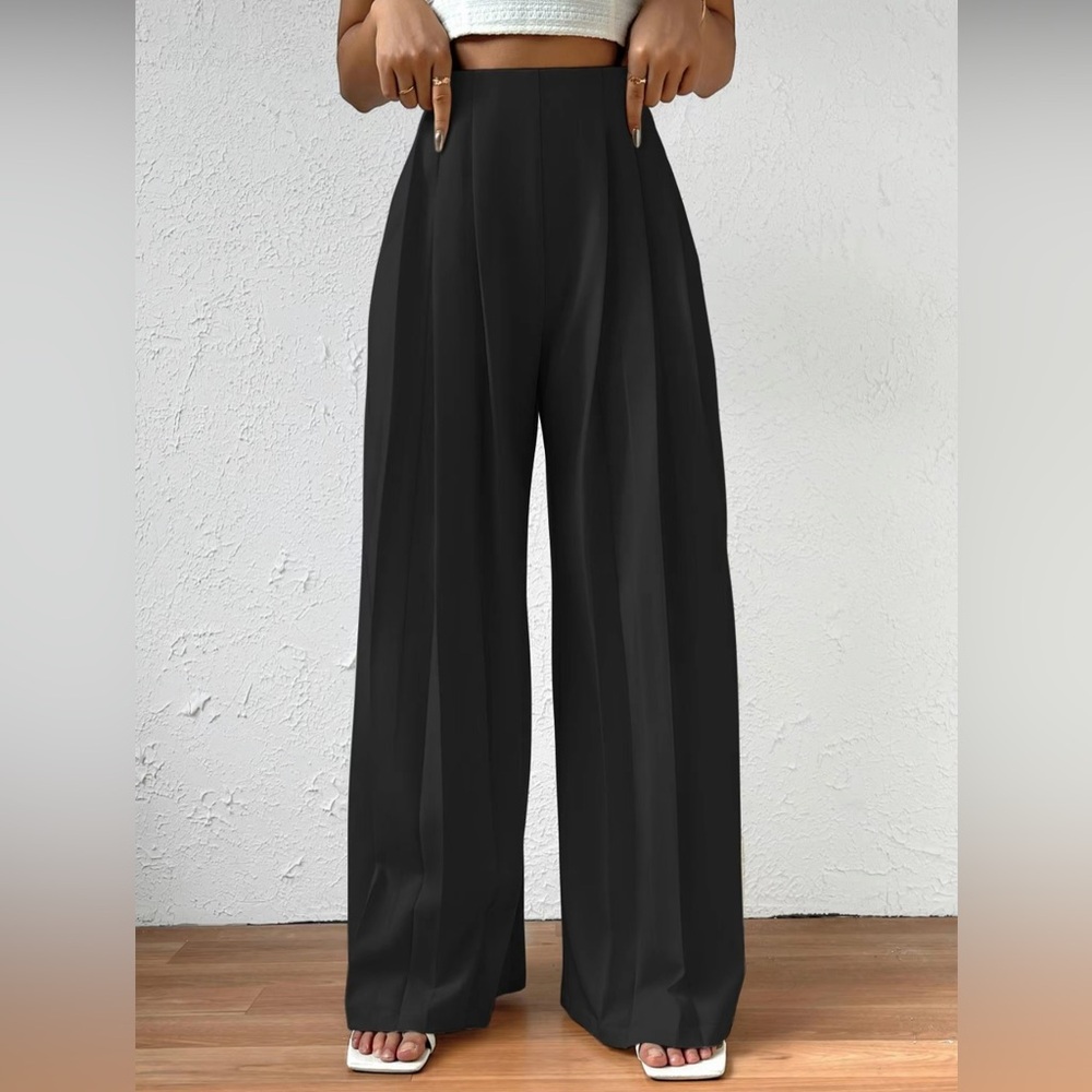 Elegant Black Wide-Leg Work Pants